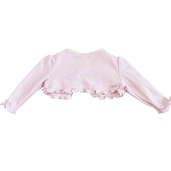 Nannette Baby Pink Knit Cropped Cardigan 12M Lace Detail Long Sleeve Sweater - Picture 2 of 4